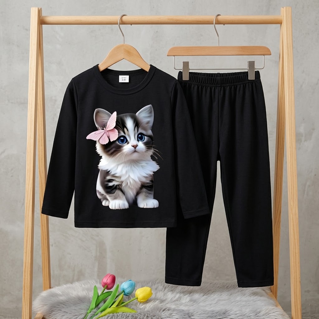 Premium Kids Long Sleeve T-Shirt & Matching Pajama Pants 2-Piece Sleepwear Set