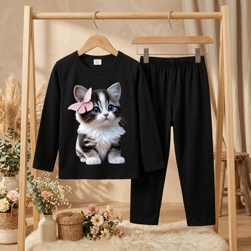 Premium Kids Long Sleeve T-Shirt & Matching Pajama Pants 2-Piece Sleepwear Set