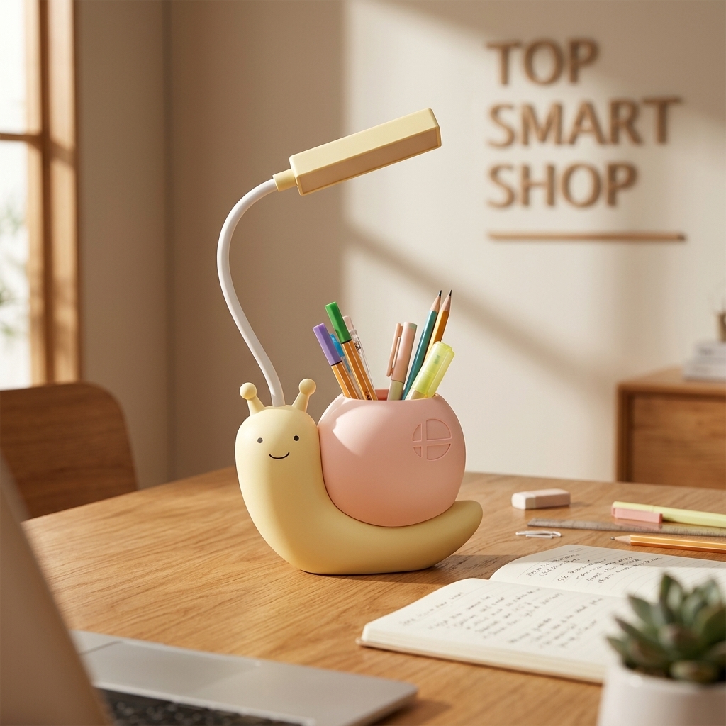 Snail Shape LED Desk Lamp with Pen Holder!